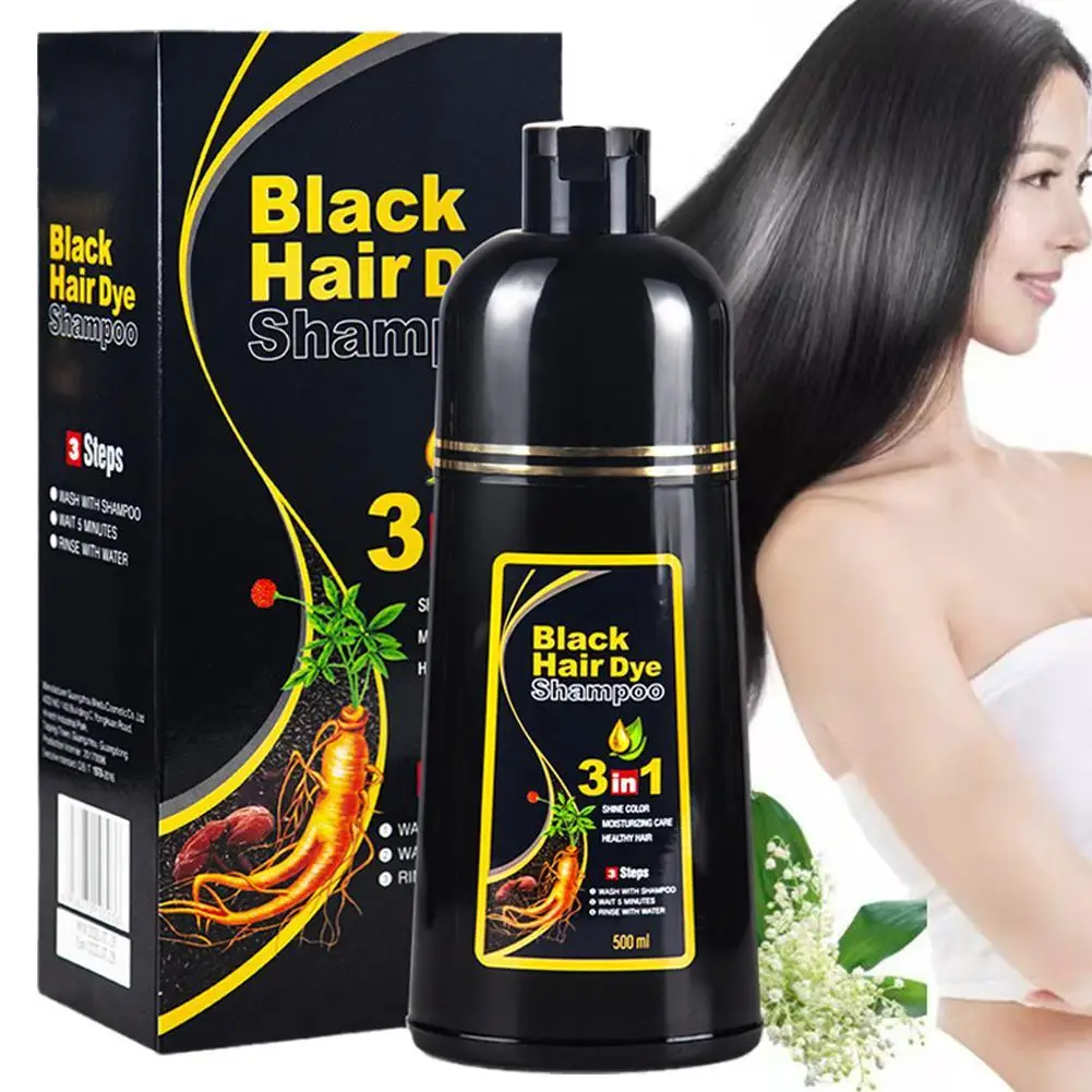 500ml Black Hair Color Dye Hair Shampoo Cream Organic Permanent Covers