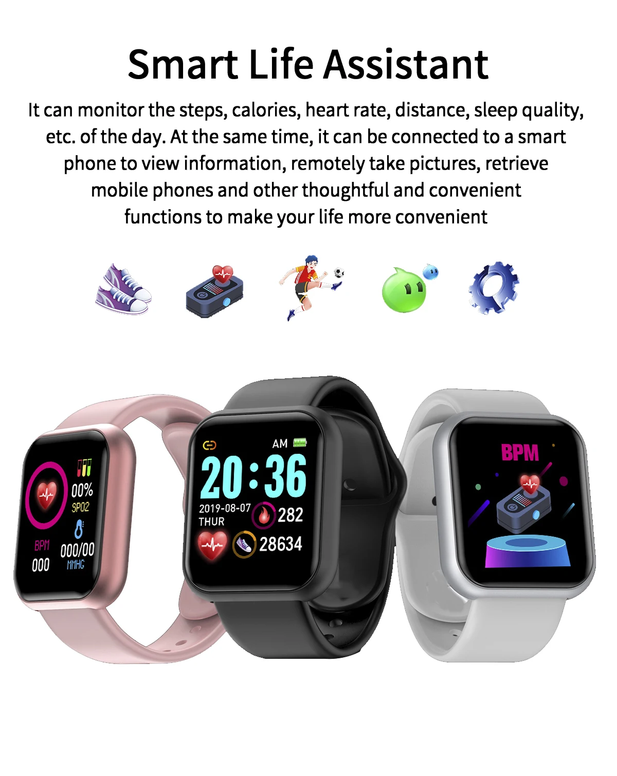 Bluetooth Compatible Smart Watch Men Women Blood Pressure Heart Rate Monitor Sport Smartwatch Fitness Tracker For Android Ios