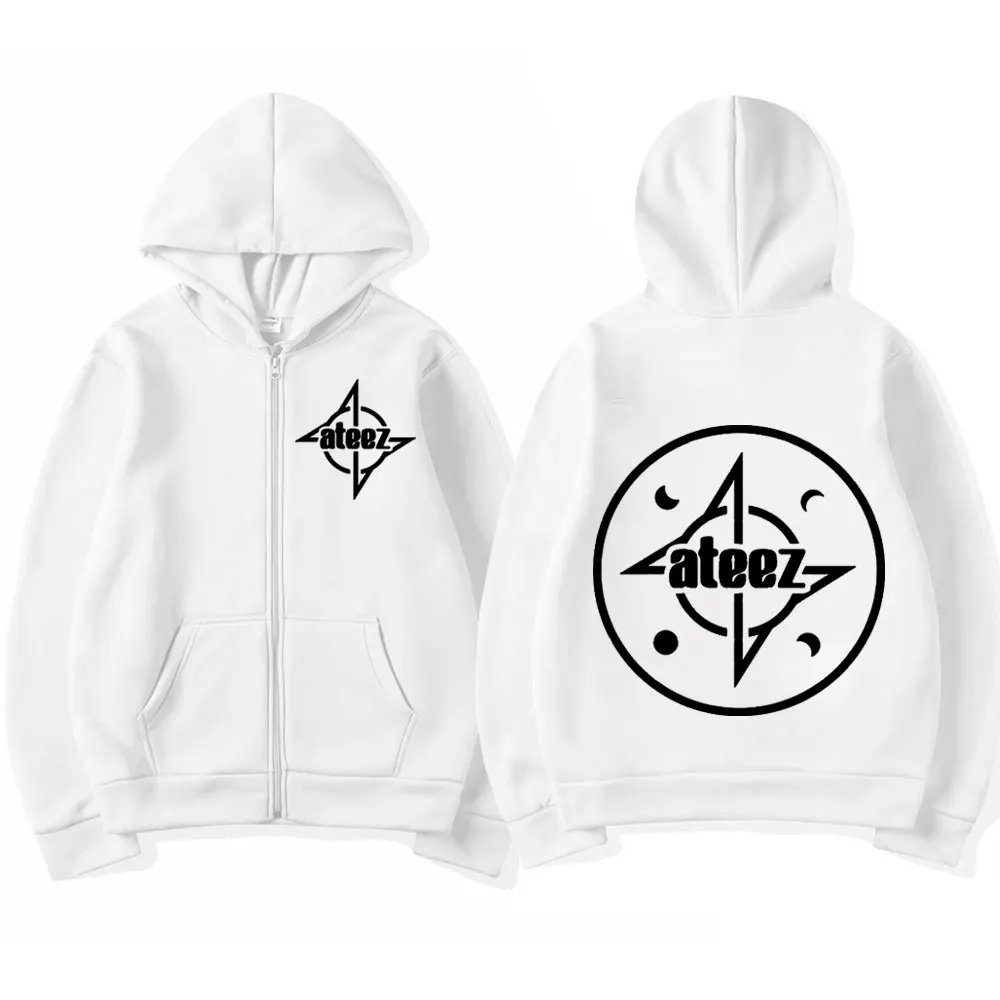 Boy Band Ateez Double Sided Print Zipper Hoodies Men Women Fashion Vintage Zip Up Pullovers Street Trend Hip Hop Zip Sweatshirts