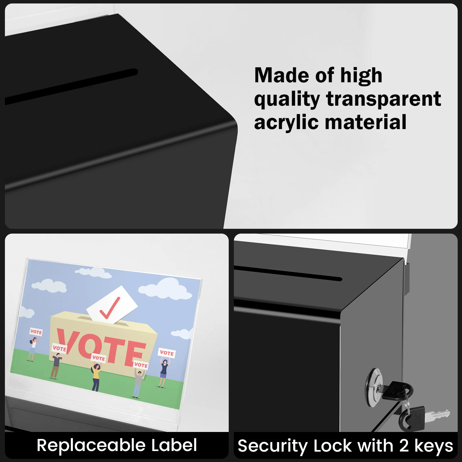 Acrylic Donation Box Portable Ballot Box With Key Suggestion Box For envelopes coins Fundraising Multipurpose Raffle Box 3