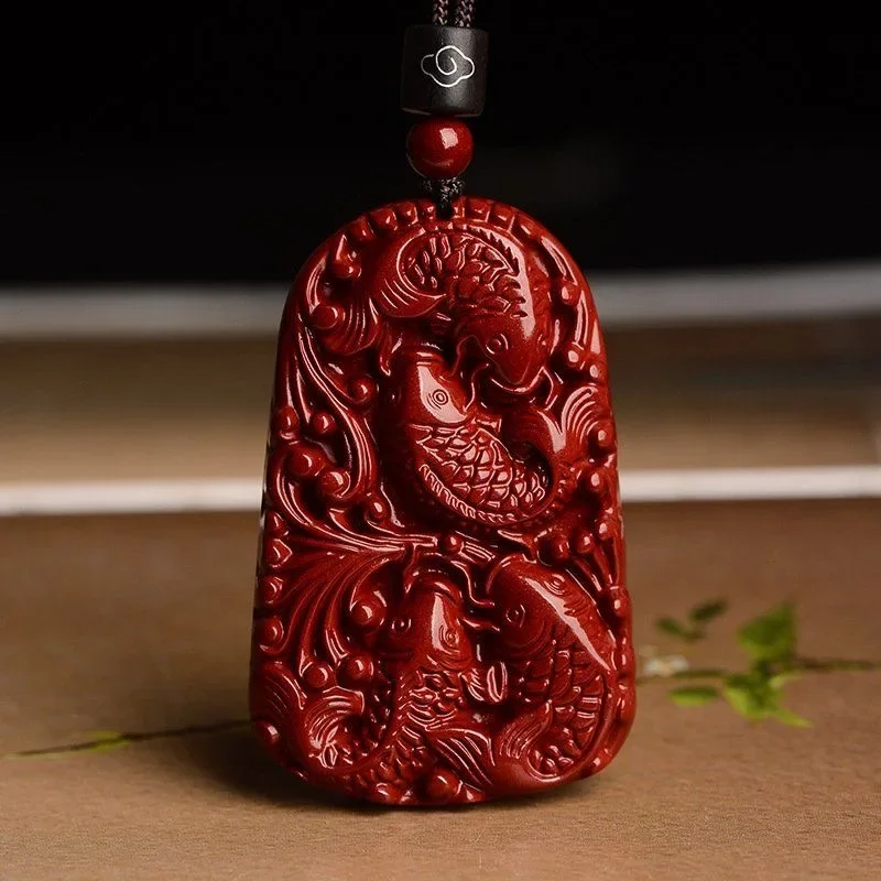 

Fashion Cinnabar Jade Goldfish Pendant Necklace Jewellery Chinese Hand-Carved Healing Women Man Luck Gift Sweater Chain