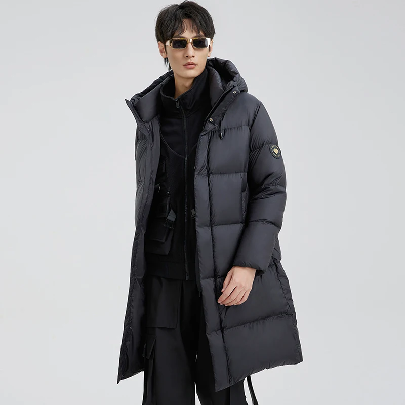 Chericom New Men's Winter Down Jacket Long Thickened Goose Down Warm Padded Coat Hooded Solid Loose Puffer Jacket 299635