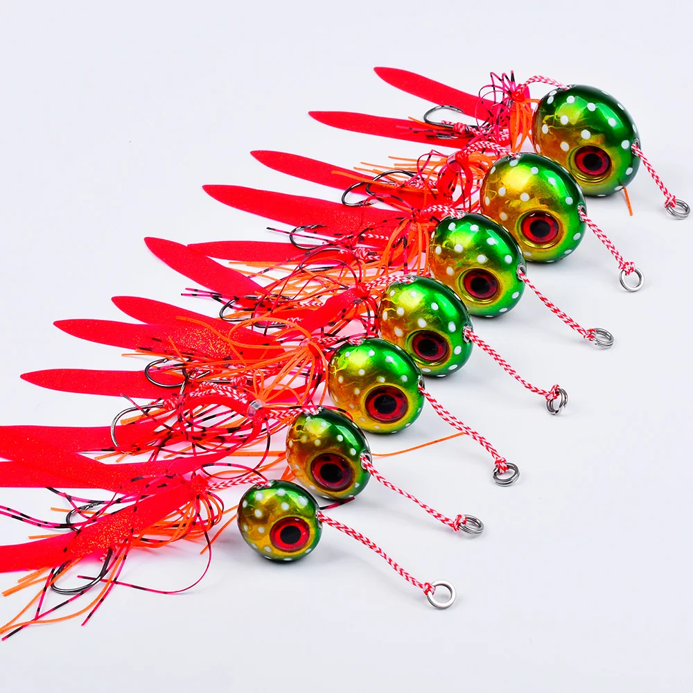 PROBEROS 40-180g Metall-Jigköder 1 Stück Künstlicher Leuchtender Jig-Garnelenköder mit Gummischürze Metall-Angelköder Jigging-Köder für Salzwasser-Angeln – Detail 13