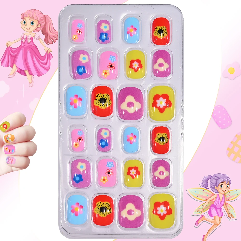 120Pcs Kids Cartoon Press-On Short Fake Nails