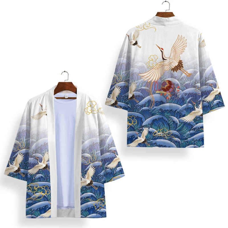 Cosplay Green Floral Print Cardigan Women Men Yukata Clothing Harajuku Chinese Style Kimono And Shorts Set