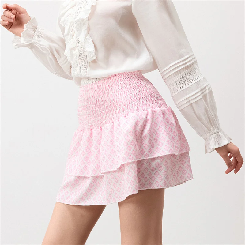 Minifalda de verano para mujer, con estampado floral, elástica, de cintura alta, con volantes escalonados, faldas cortas de corte A, faldas para salir, ropa de calle