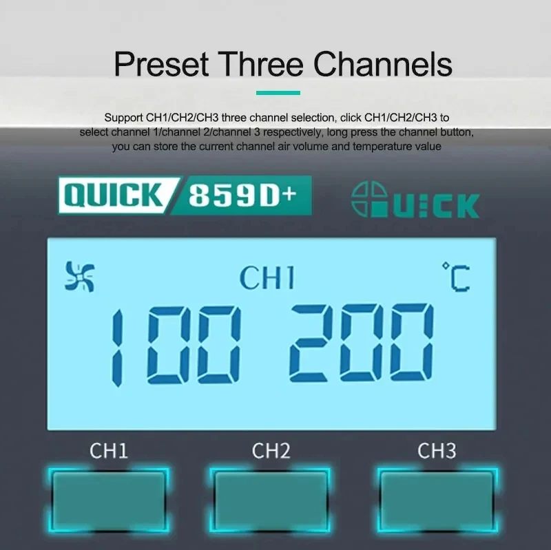 퀵 859D+ 열풍기 납땜 스테이션 용접 납땜 인두 수리 리워크 스테이션 (마더보드 BGA SMD PCB IC 유지보수용)