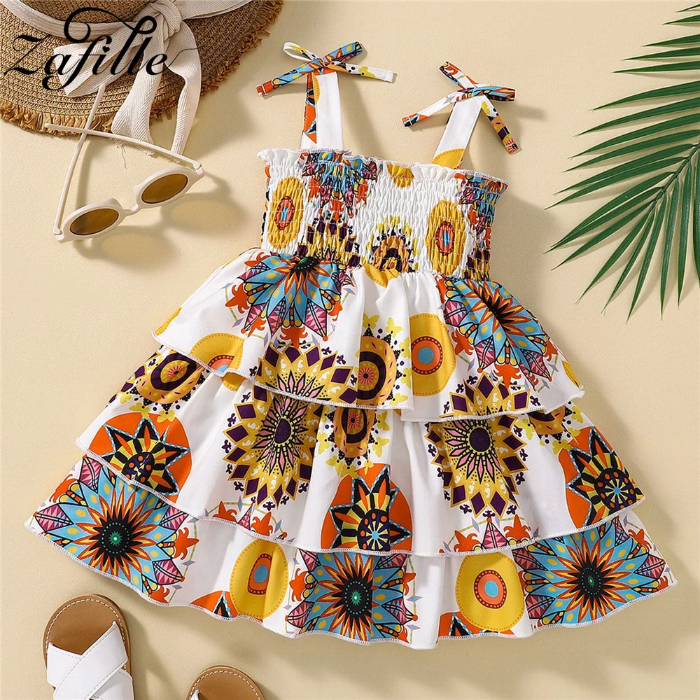 

ZAFILLE Newest Girls Bohemian Slip Dress Summer Baby Clothes Lovely Tutu Dresses For Kids Girls Clothing Party Toddler Costume