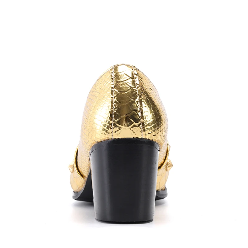 Plus Size Men's Gold Leather Shoes with Rivets and Stripes High-heeled Monk Strap Formal Shoes Club Party Leather Formal