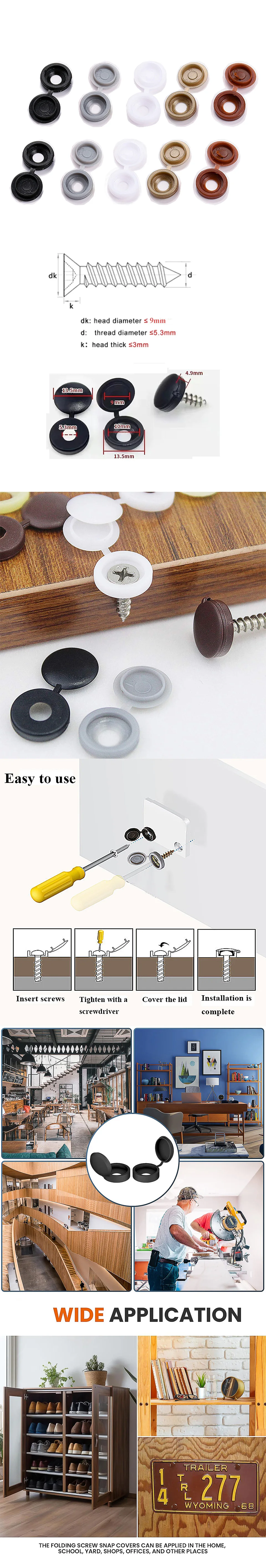 Description Picture 2 of item120Pcs Hinged Plastic Foldable Self Tapping Screw Protective Cover,For Car Furniture Decorative Nuts Cover Bolts Hardware