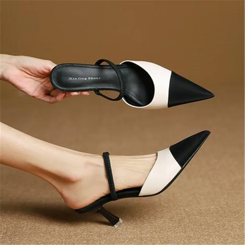 New Baotou Sandals Women Summer Retro Fashion 2023 Pointed Thick-heeled Low-heeled Small Single Shoes 44566