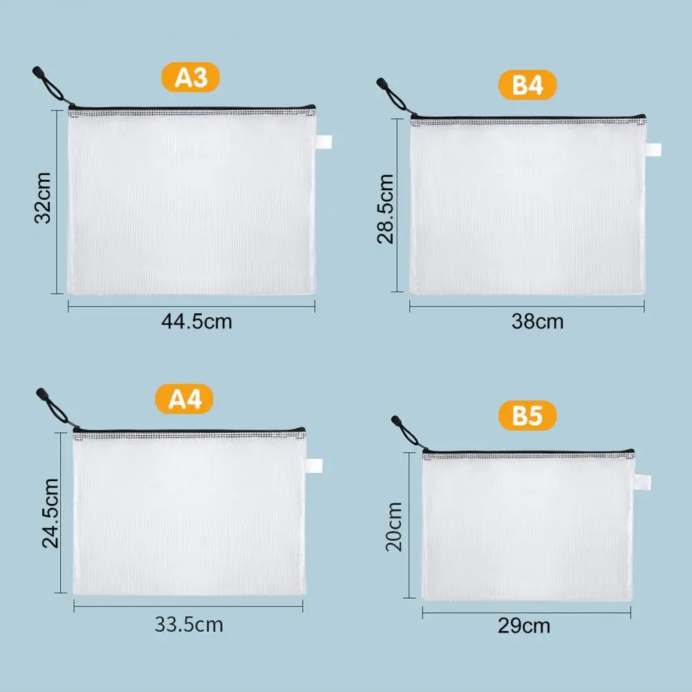 A3サイ✖︎4 A4×5 12PCS Stationery Storage Folder File Mesh Zipper Pouch A3 A4 A5 A6