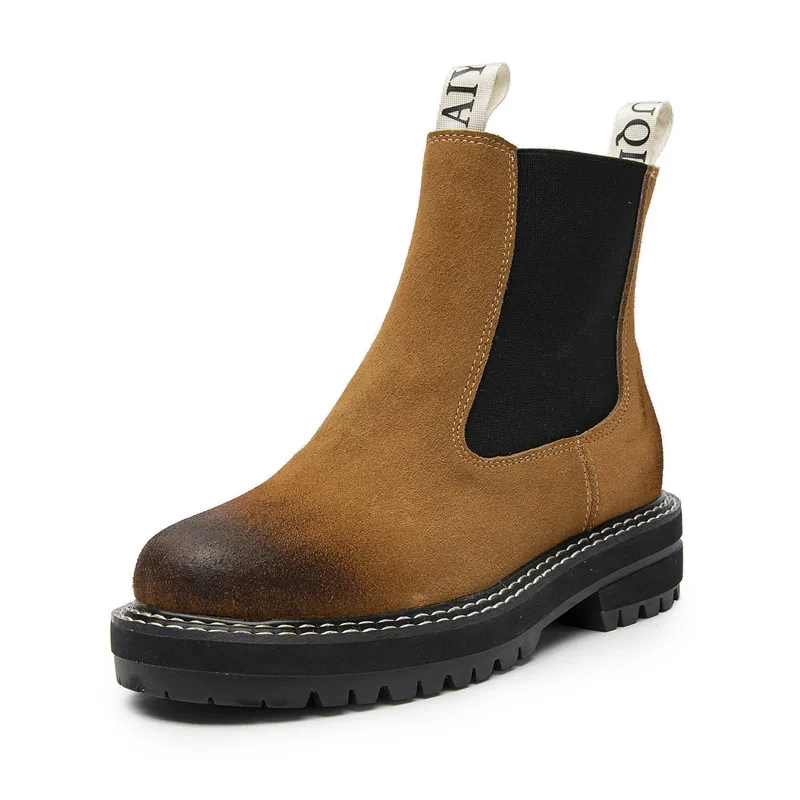 Women's Chelsea Boots Genuine Leather Autumn Winter Trend Thick-soled Ankle Boots All-match Marton Ladies winter boots ankle boots