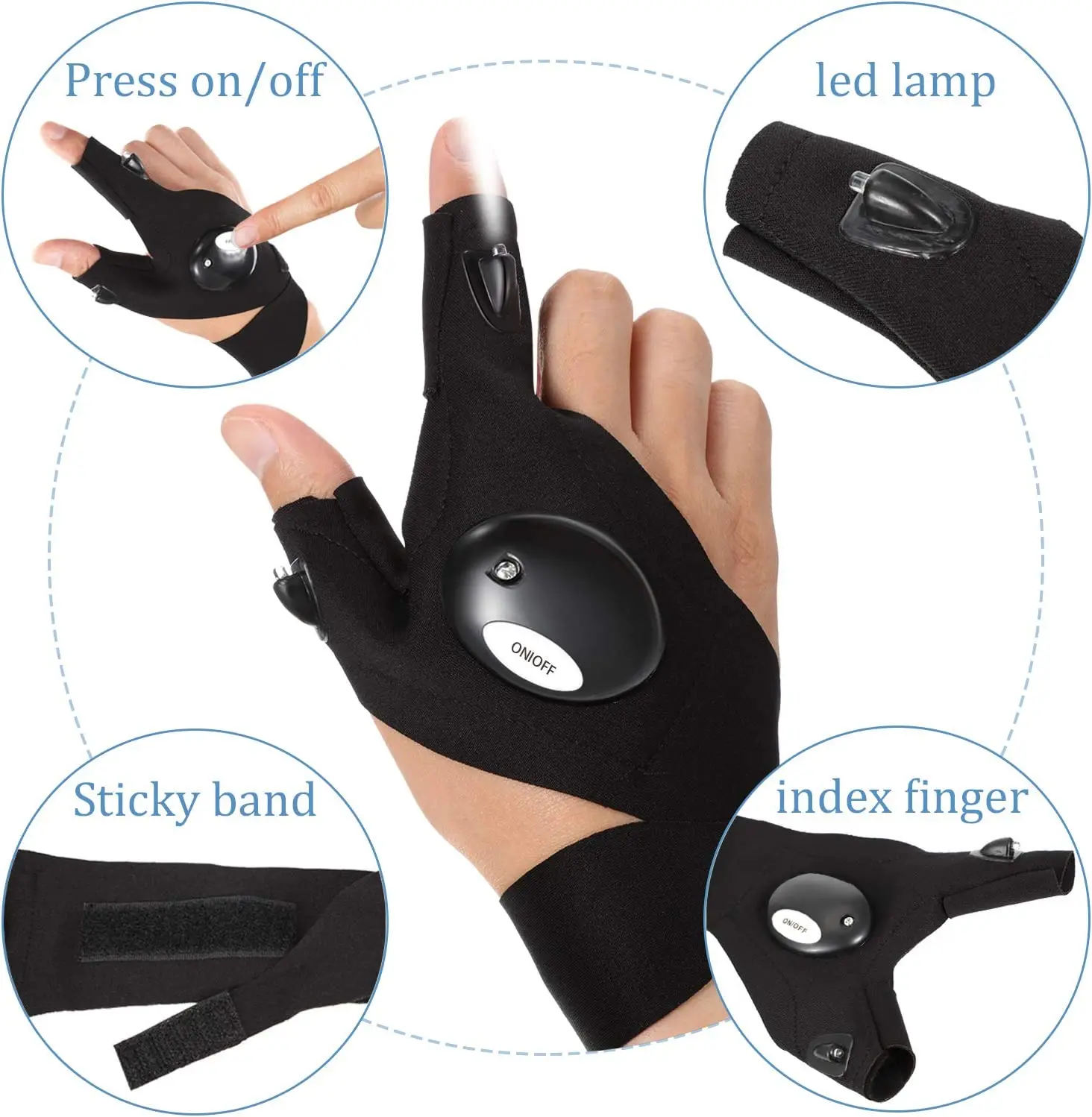 LED Flashlight Fingerless Gloves Outdoor Magic Strap Waterproof Torch Gloves Cover Cycling Hiking Survival Camping Rescue Tools sports gloves cycling gloves