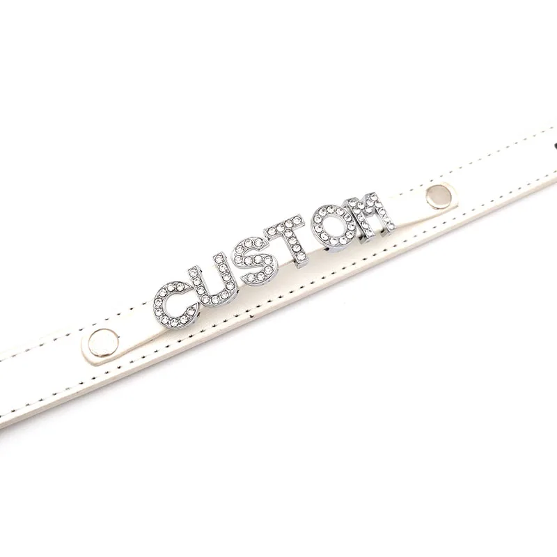 화이트 PU Diamante 편지 사용자 정의 초커 목걸이 여성 남성 사용자 정의 이름 단어 코스프레 칼라 보석 맞춤 초커