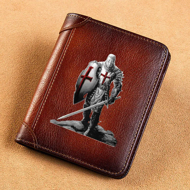 

High Quality Genuine Leather Men Wallets Great Knights Templar Soldier Cover Short Card Holder Purse Trifold Men's Wallet BK3880