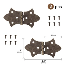 Set of 2 Vintage - Style Decorative Metal Hinges for Wooden Boxes and Furniture (Antique Bronze 2pcs)