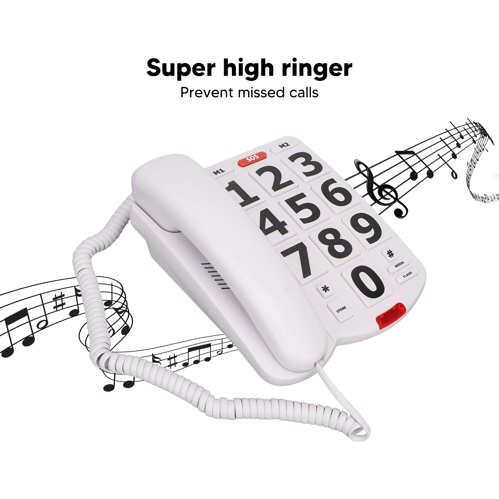Big Button Phone Simple  Adjustable Volume Home Landline Phones for Seniors White Large Button Landline Phone
