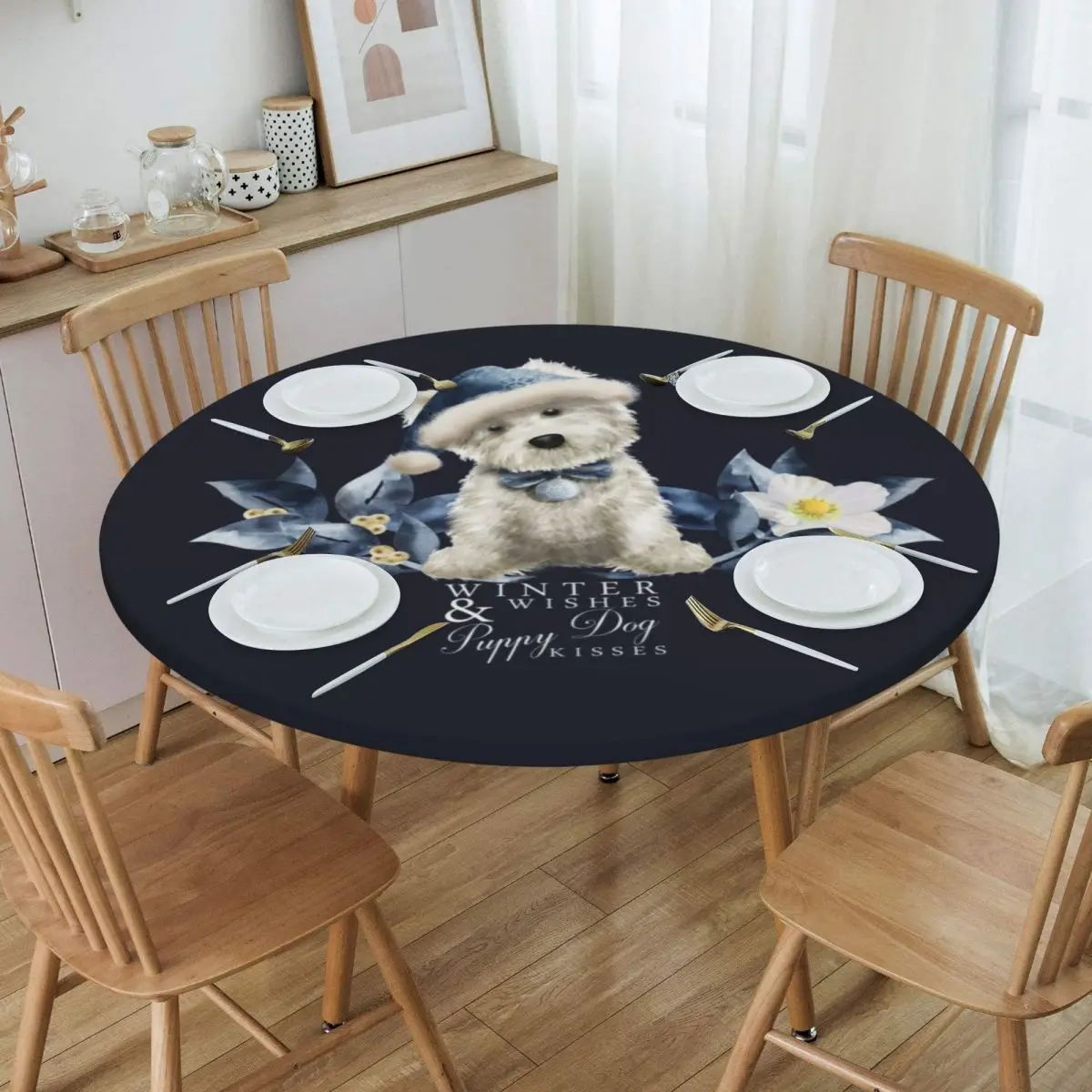 

Маслостойкая Скатерть для стола West Highland White Terrier Dog, эластичная приталенная скатерть для стола Westie щенка, скатерть с подкладкой по краям для столовой