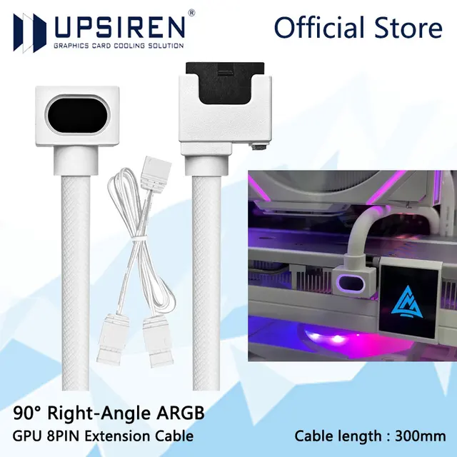 สายต่อการ์ดจอ UPSIREN 8 พิน ARGB พร้อม 5V 3 พิน, 18AWG 90 °   การออกแบบแบบมุมฉาก, สายเคเบิลแบบตัวผู้-ตัวเมีย 1