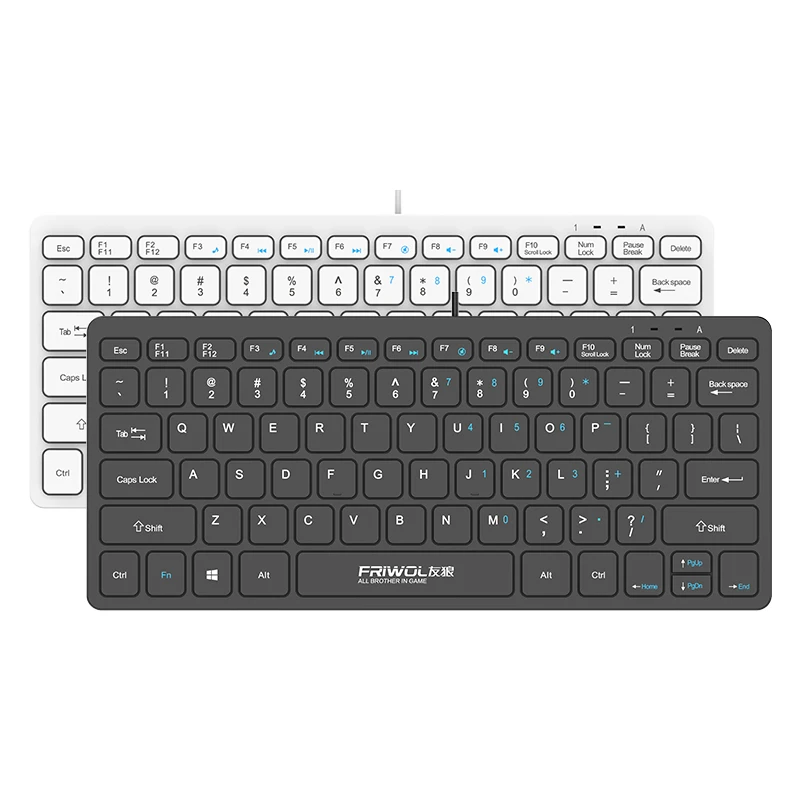 FRIWOL KT-100 유선 키보드 마우스 세트 78 키 미니 휴대용 키보드 USB 데스크탑 노트북 오피스 홈 라이트 음성