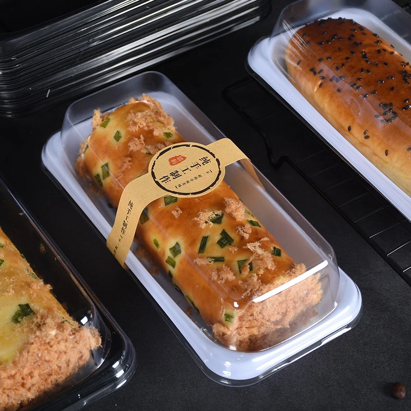 50pcs Plastic Roll Cake Boxes with Clear Lid, Disposable Dessert Containers for Hot Dog... - SKU PRCB2013 - UGI Packaging