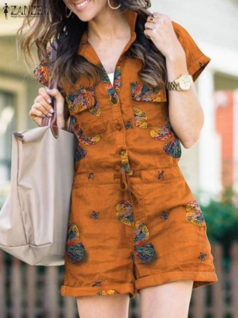 New Summer Jumpsuit Women Elegant Casual Lapel Buckle Printed Female  Jumpsuit Woman Trousers Playsuit Overalls Bodysuit Romper - AliExpress