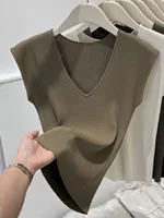 Mod V-Ne Svel Vest Women's Spring Summer New Sle plus Size Slim Fit Outerwear Base irt Tank Top T-irt Top - Image 3