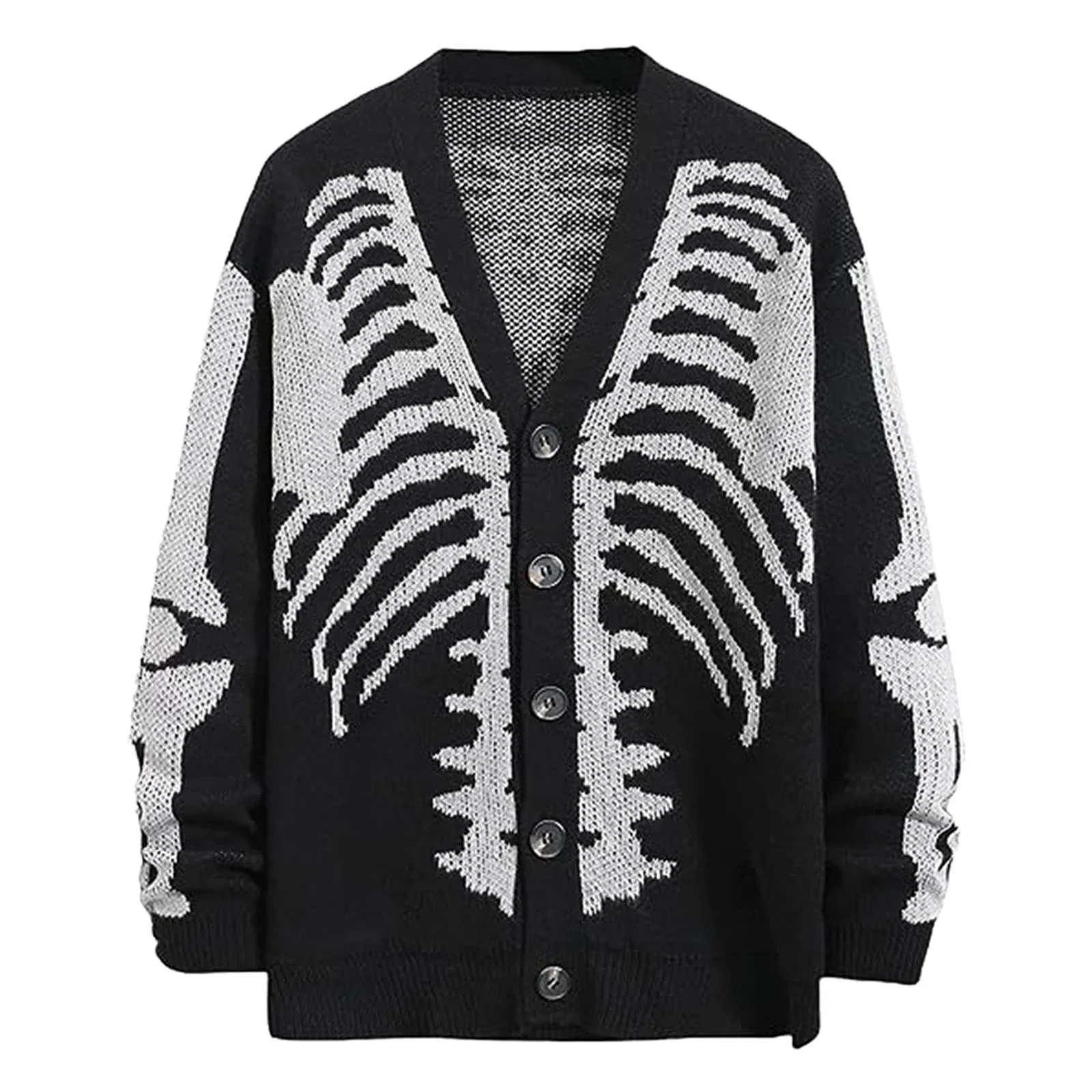 

Women's Oversized Sweater Cardigan Harajuku Vintage Skeleton Bone Print Knitted Cardigan 2023 Autumn Loose Sweater Jacket Unisex