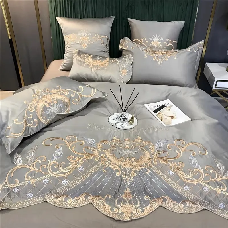 

European style luxury four sets of pure cotton cotton bed sheet silk embroidery quilt cover naked sleeping Nantong bedding