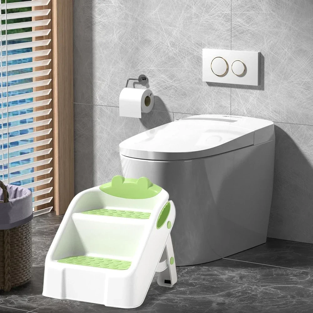 2 Step Stool for Kids Anti-Slip Toddler Step Stool Foldable Double Step Stool for Potty Training Bathroom and Kitchen