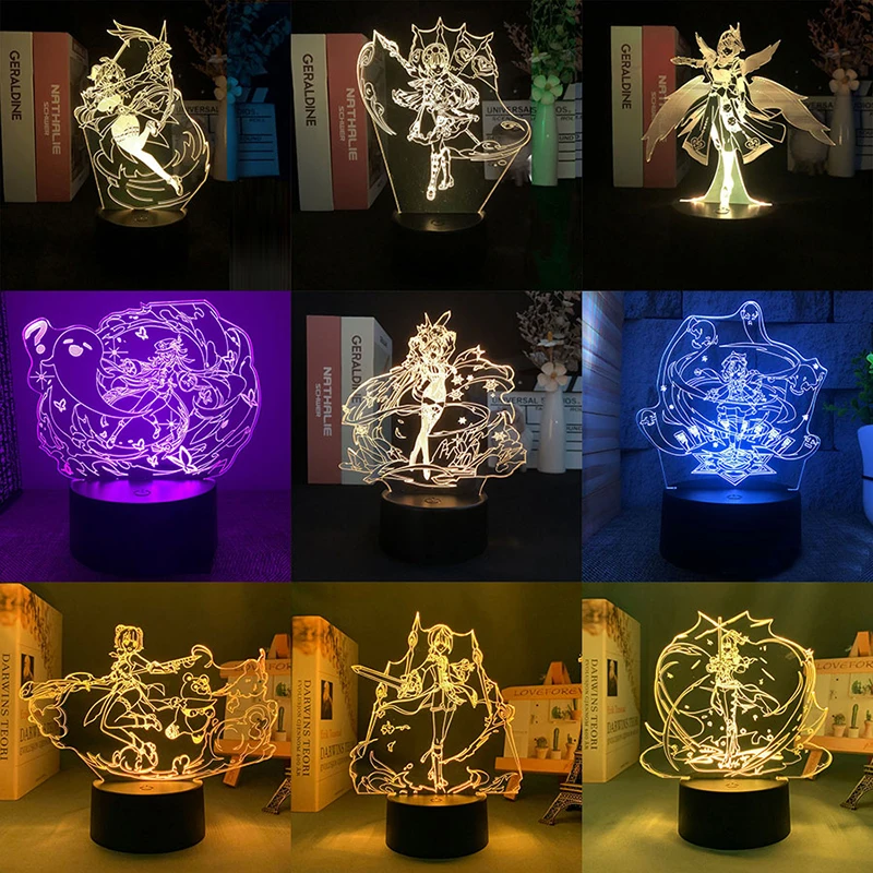 nursery night light Genshin Impact Account Yae Miko Kazuha Xiao Hu Tao Raiden Shogun 3d Led Lamp For Bedroom Manga Night Lights Anime Figure Luces star wars night light