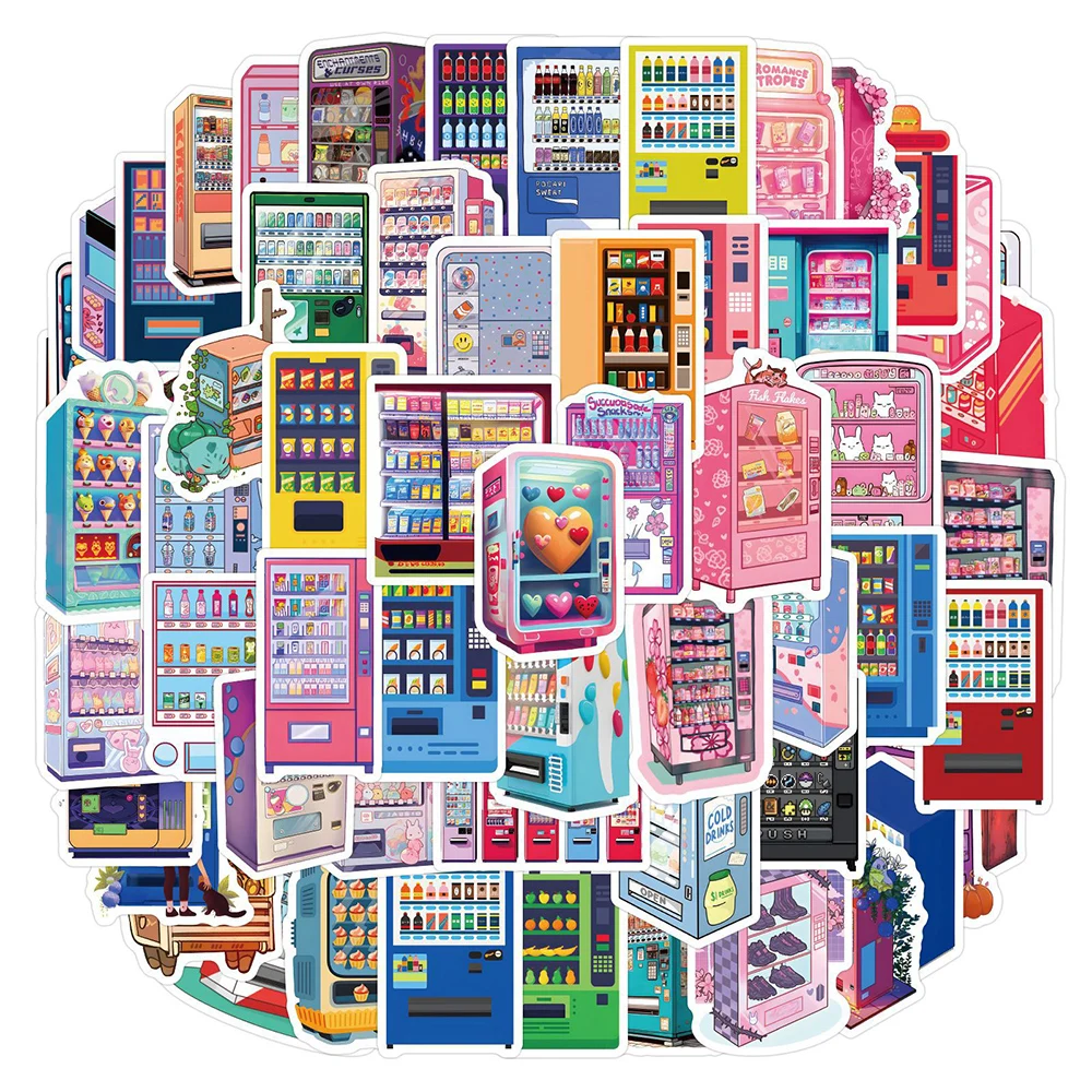 

10/30/60pcs Cute Vending Machine Cartoon Stickers Decoration Phone Case Notebook Water Bottle Waterproof Graffiti Sticker Decals