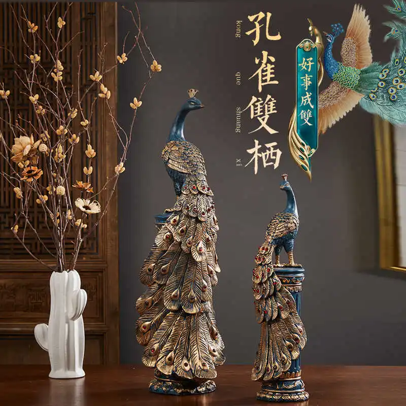 Rich Peacock Ornament Crafts Hotel Living Room TV Cabinet Club Wine Rack Entrance Ornament