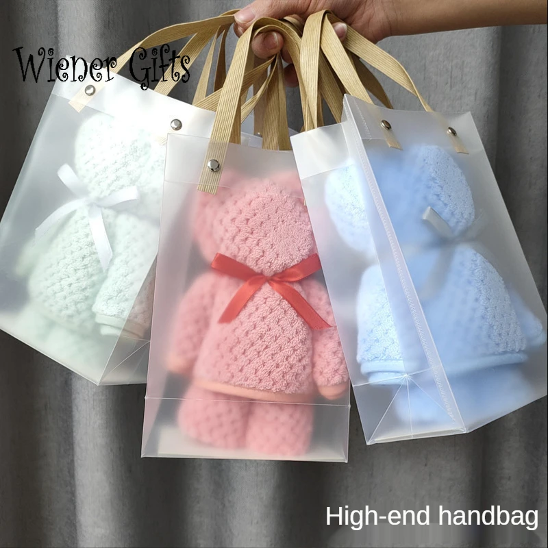 75x35cm Coral Velvet Fleece Bear Hand Towel With Bag Absorbent Face Wedding Business Holiday Gifts Bathroom