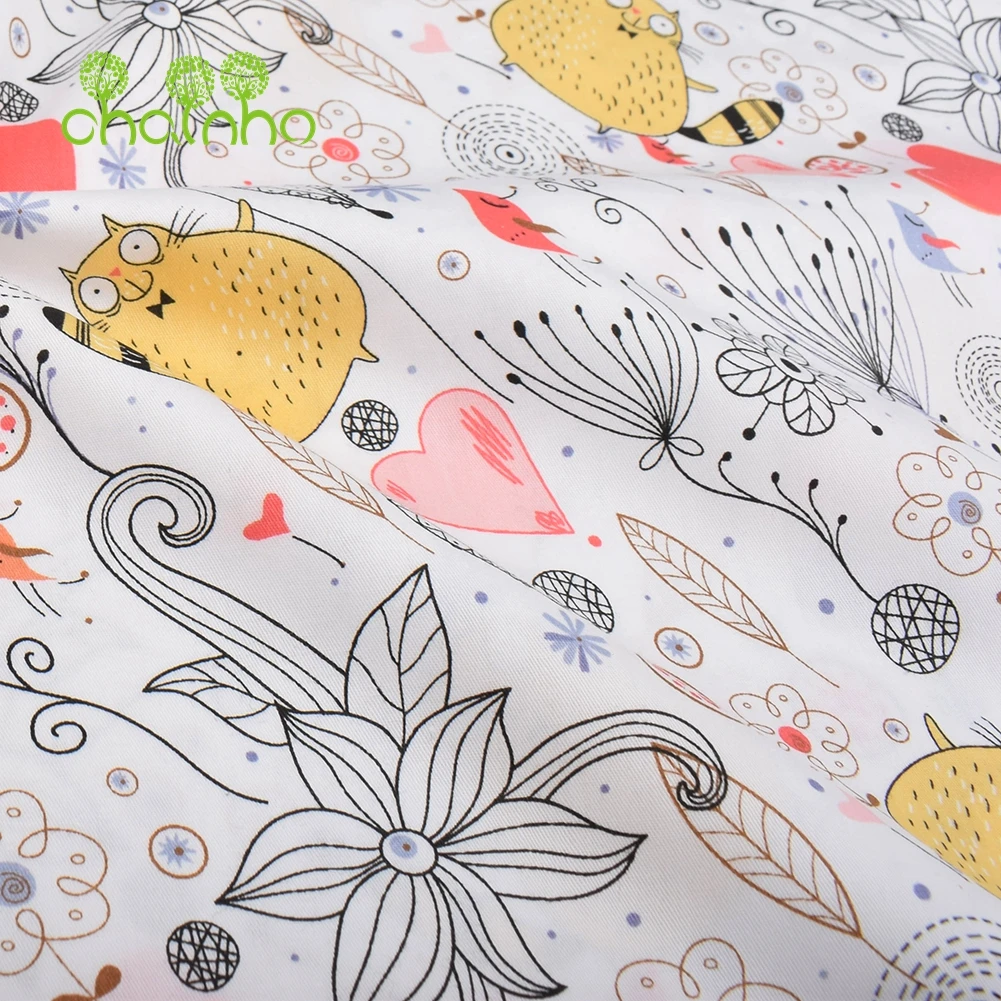 Chainho,Printed Twill Weave Cotton Fabric,Patchwork Cloth,DIY Sewing Material,Quilting Home Textiles, Pink Cartoon Series,CC379