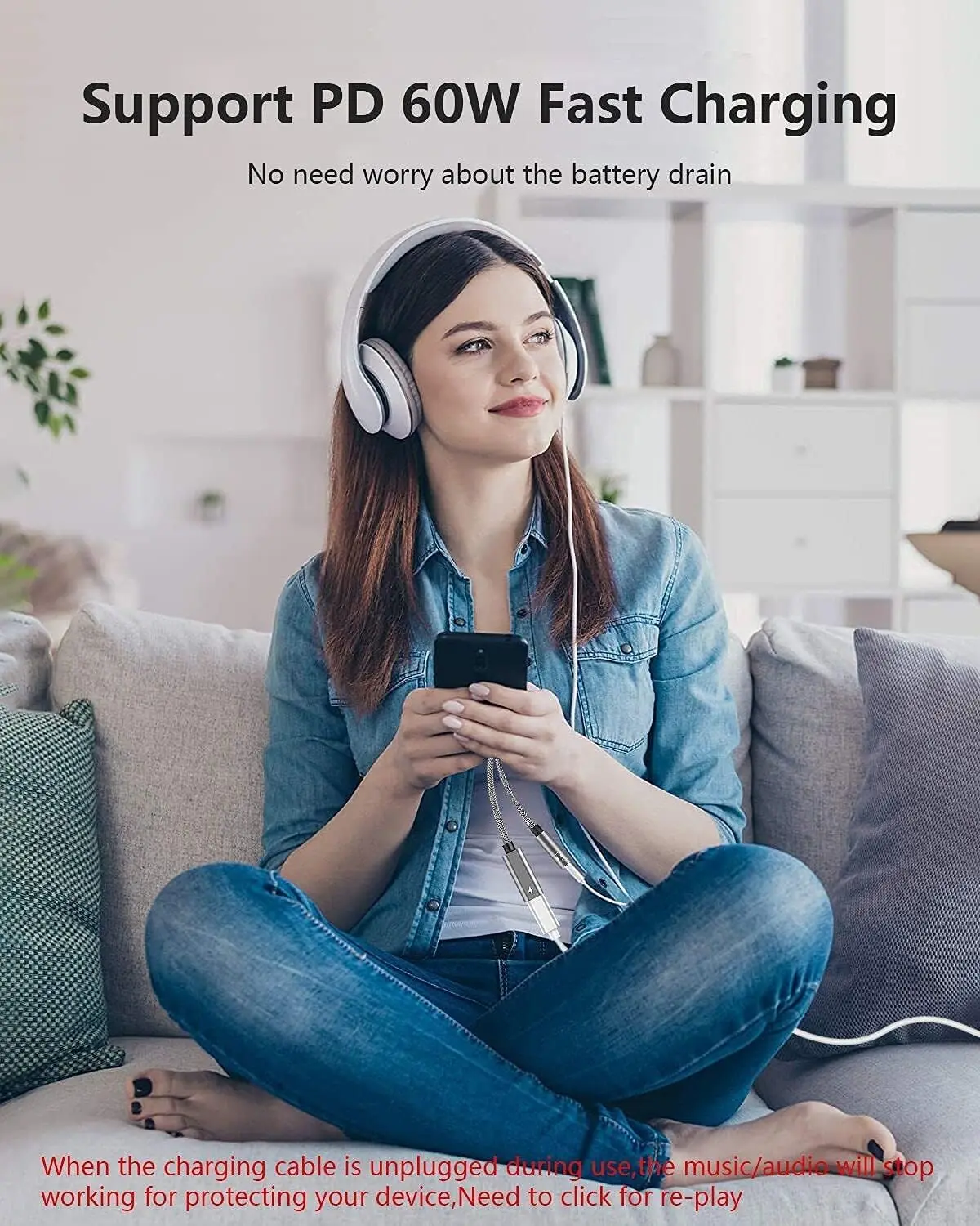 2-in-1 USB-C to 3.5mm & 60W PD Charger Adapter, HiFi Audio with DAC Chip, Fast Charging for Samsung/Google/iPad Pro/MacBook