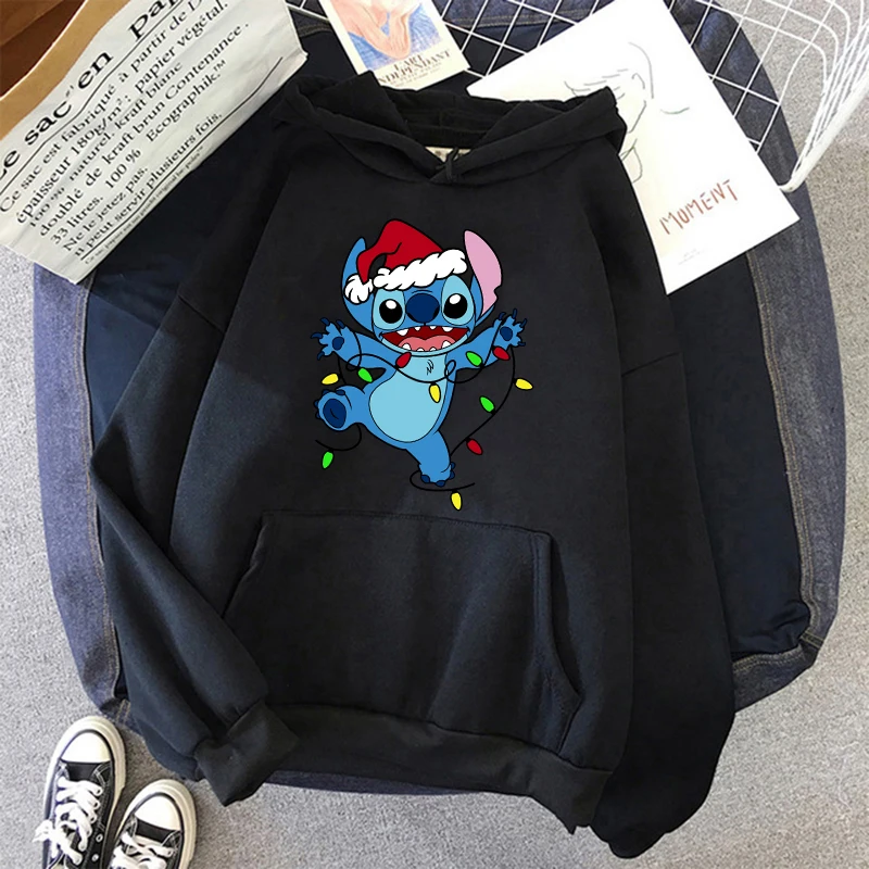 90s Grunge Funny Y2k Christmas Sweatshirt Lilo Stitch Disney Cartoon Hoodies Women Cute Stitch Anime Manga Hoody Female