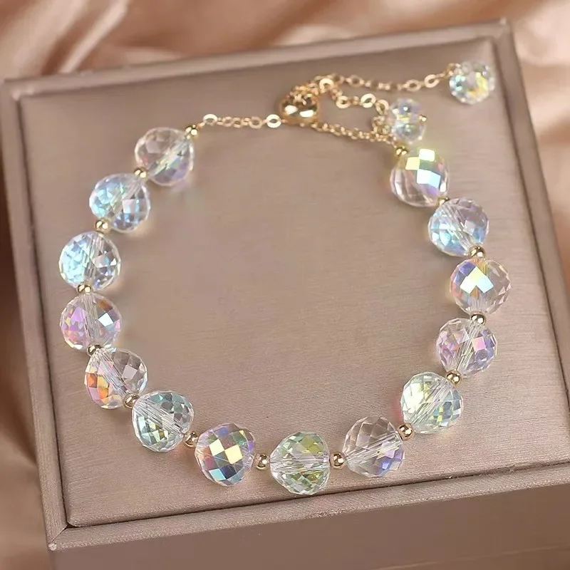 

FEEHOW Crystal Bead Woven Opening Beaded Bracelet For Women Flash Multicolour Bracelet Exquisite Pendant Bracelet Jewelry Gifts
