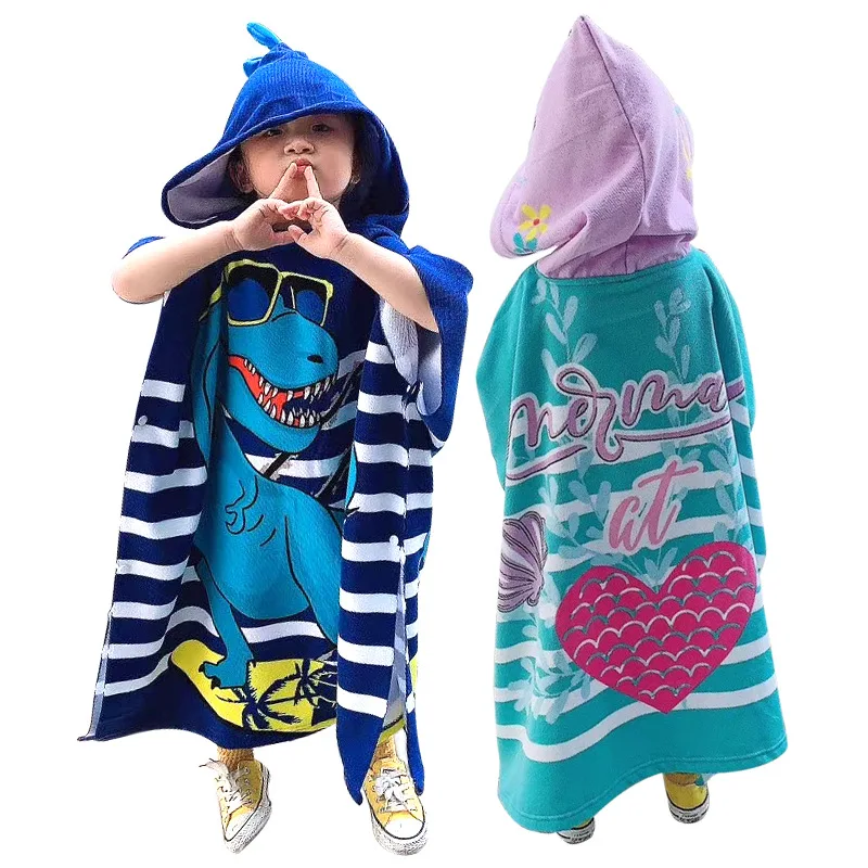 L Size Cotton Bathrobe for Children Large Beach Towels Poncho Surf Quick Dry Microfiber Terry Coth Kids Boy Girl Swimming with Hood