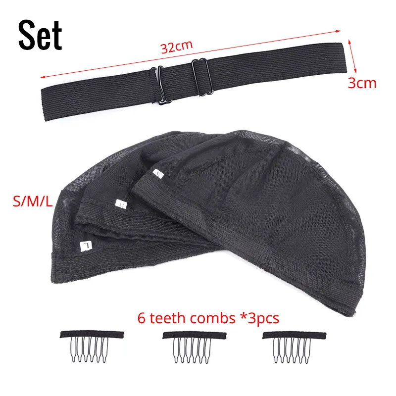 Wig Caps 5Pcs/Set Wig Making Tools Mesh Wig Cap For Making Caps With Adjustable Band For Fixed Wigs Steel Comb Clips 6 Teeth