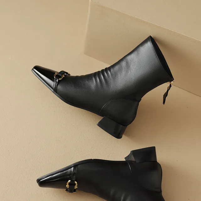 Low Heel Women's Short Square Toe Boots Short Square Toe