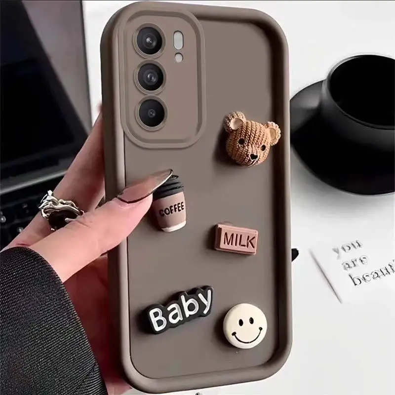 A 30 50 Cute 3D Bear Coffee Milk Candy Custodia Per Telefono Liquido Per Samsung Galaxy A50 A30 A750 A20 A11 A72 A73 A50S A30S A20S Cover