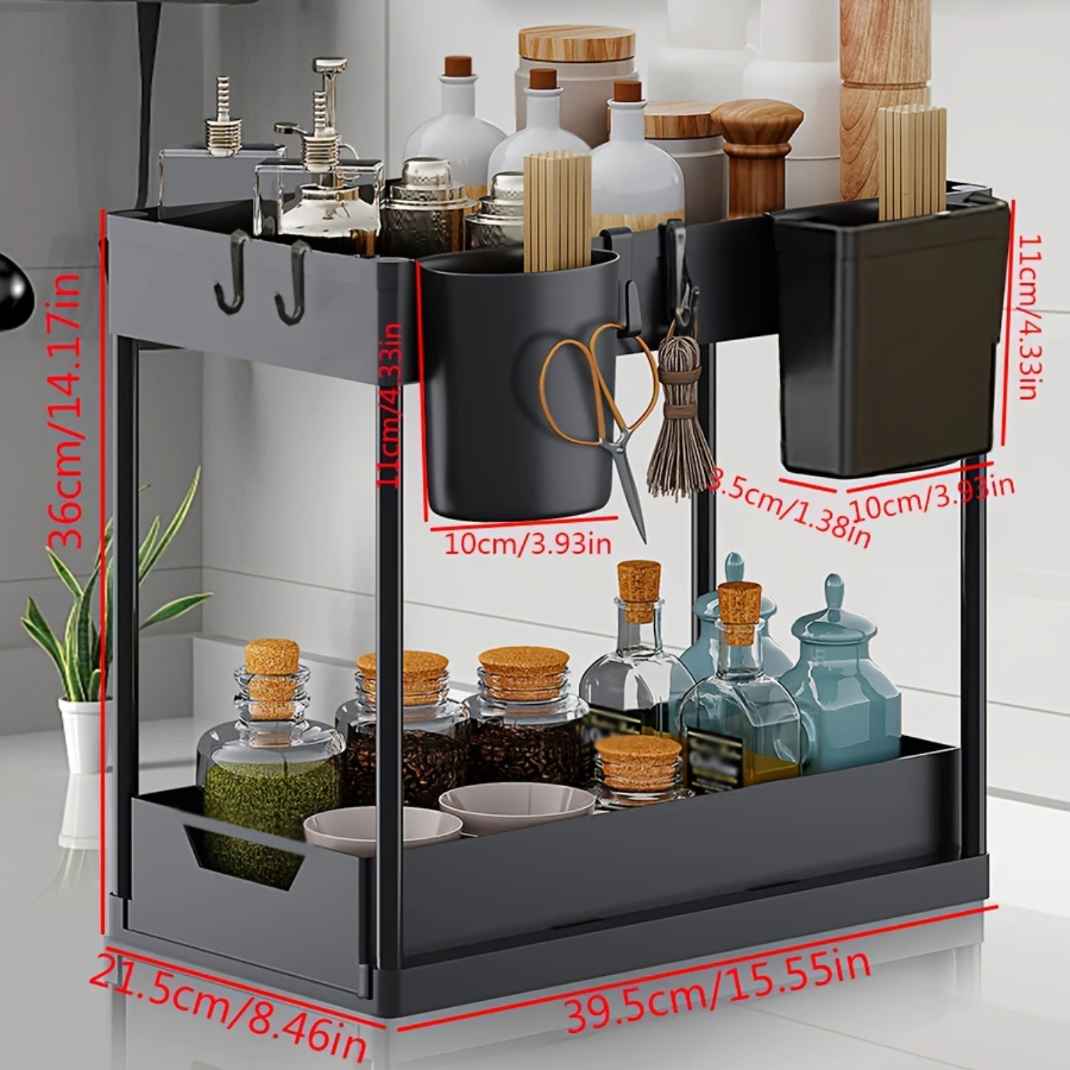 Large Capacity Under Sink Organizer with Sliding Drawer - Ideal for Kitchen Storage & Organization of Dishes, Spices, Oils, Coff 3
