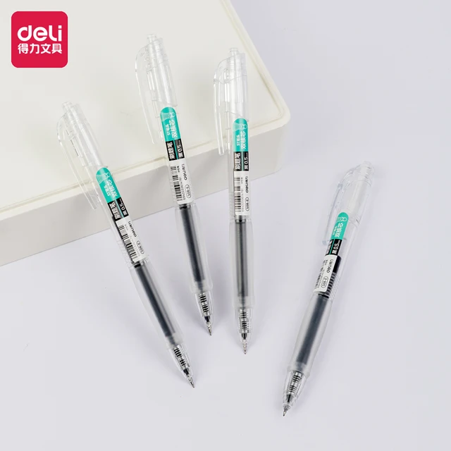 Deli 4 pezzi 0,5 mm inchiostro nero penna gel ad asciugatura rapida forniture per studenti scolastici forniture per ufficio penna per firma penna per ufficio cancelleria 1