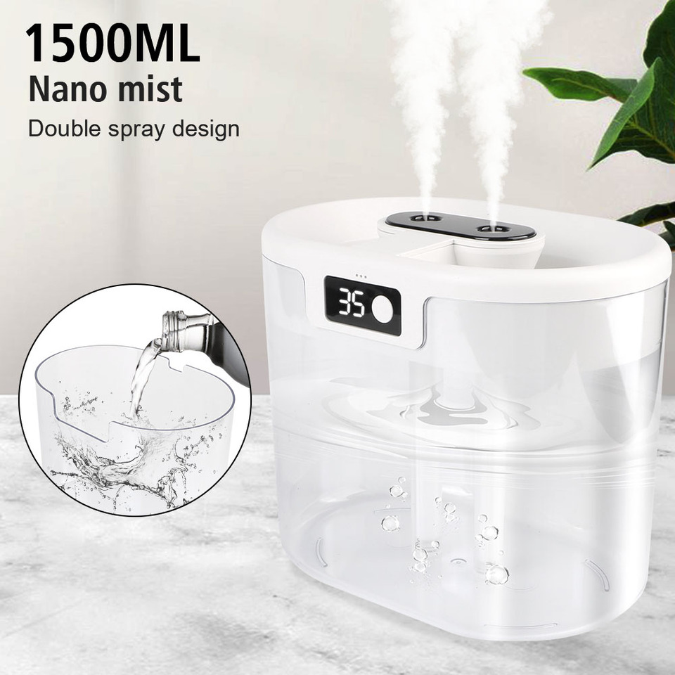1500ML universal Display Humidity Air Humidifier Household Two Port Spray Water Supplement Bedroom Office Desktop Portable