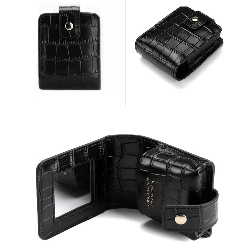 PU Leather Lipstick Bag Women Travel Cosmetic Bag with Mirror Small Storage Bags Portable Makeup Bag Mini Toiletry Organizer