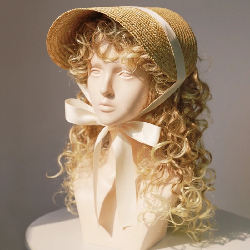 French Style Victorian Bonnet Straw Cap Lolita Girls Sweet Lace-up