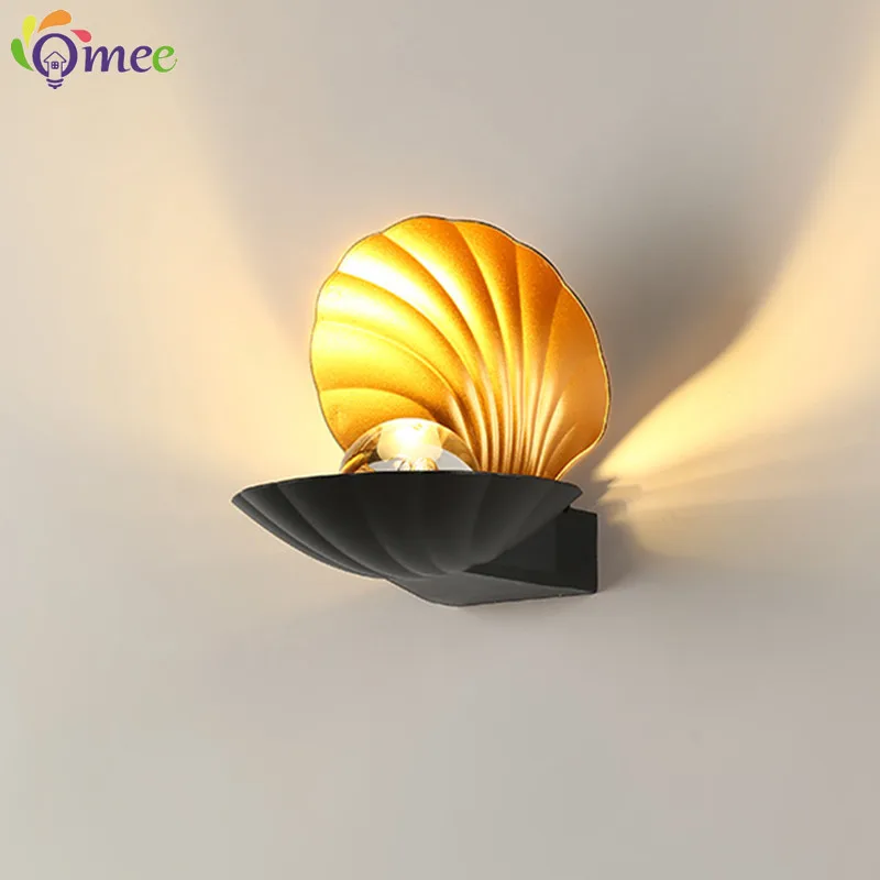 Nordic Metal Art Wall Lamps Minimalist Bedroom Bedside sconce Shell Pearl Crystal Light Corridor Aisle Stair Lamp Balcony Lights