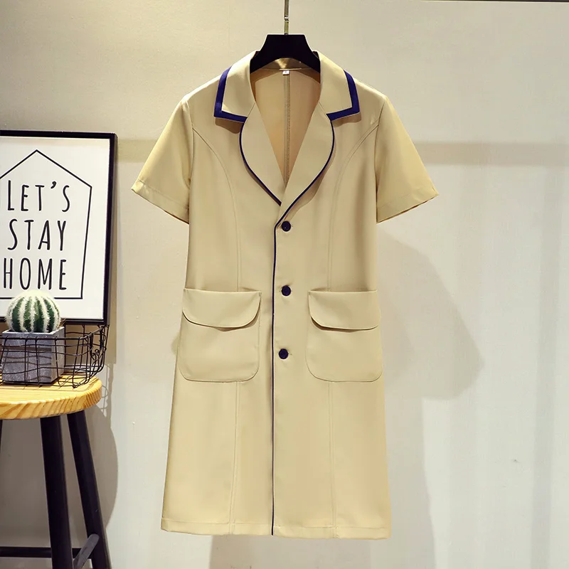 Fashion Lab Coat Short Sleeve Doctor Nurse Dress Spa Uniform Medical Uniforms White Jacket Clinical Workwear Oversized Uniform